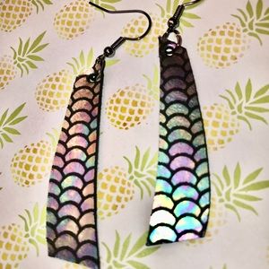 Faux and real leather slanted bar earrings